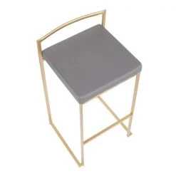 Lumisource Fuji Barstool in Gold with Grey Faux Leather, PK 2 -Kitchen & Dining Furniture Sales Store LumiSource20LLC B30xxFUJIxxAUGY2xxxx7xxxx971e67