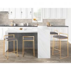 Lumisource Fuji Barstool in Gold with Grey Faux Leather, PK 2 -Kitchen & Dining Furniture Sales Store LumiSource20LLC B30xxFUJIxxAUGY2xxxx9xxxxc760de