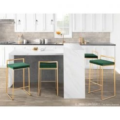 Lumisource Fuji Stackable Barstool in Gold with Green Velvet Cushion, PK 2 -Kitchen & Dining Furniture Sales Store LumiSource20LLC B30xxFUJIxxAUVGN2xxxx10xxxx4ead63