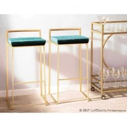 Lumisource Fuji Stackable Barstool in Gold with Green Velvet Cushion, PK 2 -Kitchen & Dining Furniture Sales Store LumiSource20LLC B30xxFUJIxxAUVGN2xxxx9xxxx6f23bb
