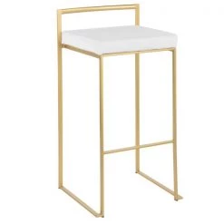 Lumisource Fuji Stackable Barstool in Gold with White Velvet Cushion, PK 2 -Kitchen & Dining Furniture Sales Store LumiSource20LLC B30xxFUJIxxAUxxVW2xxxx2xxxx38f2af