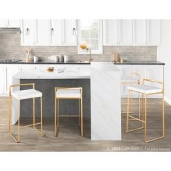Lumisource Fuji Stackable Barstool in Gold with White Velvet Cushion, PK 2 -Kitchen & Dining Furniture Sales Store LumiSource20LLC B30xxFUJIxxAUxxVW2xxxx9xxxx5002c6