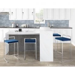 Lumisource Fuji Barstool in Stainless Steel and Blue Velvet Cushion, PK 2 -Kitchen & Dining Furniture Sales Store LumiSource20LLC B30xxFUJIxxVBU2xxxx11xxxx5db1af