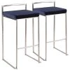 Lumisource Fuji Barstool in Stainless Steel and Blue Velvet Cushion, PK 2