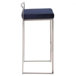 Lumisource Fuji Barstool in Stainless Steel and Blue Velvet Cushion, PK 2 -Kitchen & Dining Furniture Sales Store LumiSource20LLC B30xxFUJIxxVBU2xxxx3xxxxb90295