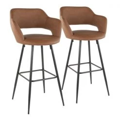 Lumisource Margarite Barstool in Black Metal and Brown Faux Leather, PK 2