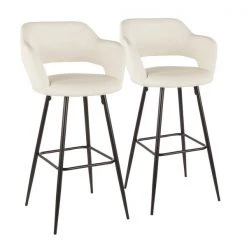 Lumisource Margarite Barstool in Black Metal and Cream Faux Leather, PK 2
