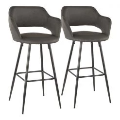 Lumisource Margarite Barstool in Black Metal and Grey Faux Leather, PK 2