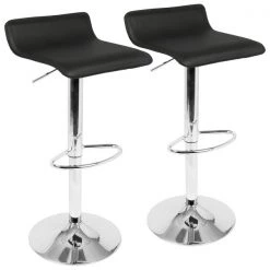 Lumisource Ale Adjustable Swivel Barstool in Black PU Leather, PK 2