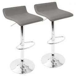 Lumisource Ale Adjustable Swivel Barstool in Grey PU Leather, PK 2