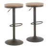 Lumisource Dakota Adjustable Swivel Barstool in Antique Metal and Bamboo, PK 2