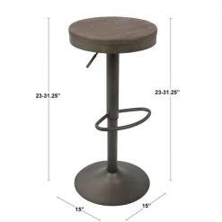 Lumisource Dakota Adjustable Swivel Barstool in Grey Metal and Bamboo, PK 2 -Kitchen & Dining Furniture Sales Store LumiSource20LLC BSxxDAKxxGY2xxDIMxx0186de