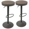Lumisource Dakota Adjustable Swivel Barstool in Brown and Grey, PK 2