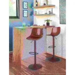 Lumisource Duke Adjustable Swivel Barstool in Brown Faux Leather, PK 2 -Kitchen & Dining Furniture Sales Store LumiSource20LLC BSxxDUKExxANBN2xxxx10xxxx93c753