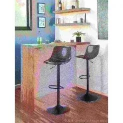 Lumisource Duke Adjustable Swivel Barstool in Grey Faux Leather, PK 2 -Kitchen & Dining Furniture Sales Store LumiSource20LLC BSxxDUKExxBKGY2xxxx10xxxxfaeeac