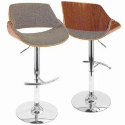 Lumisource Fabrizzi Adjustable Swivel Barstool in Walnut and Grey