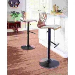 Lumisource Folia Adjustable Swivel Barstool in Light Grey Wood, Light Grey Fabric -Kitchen & Dining Furniture Sales Store LumiSource20LLC BSxxFLxxLGYxxLGYxxxx10xxxx264f9b