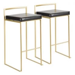 Lumisource Fuji Barstool in Gold with Black Faux Leather, PK 2