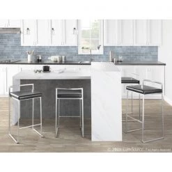 Lumisource Fuji Stackable Barstool with Black Faux Leather, PK 2 -Kitchen & Dining Furniture Sales Store LumiSource20LLC BSxxFUJIxxBK2xxxx12xxxx1968d5