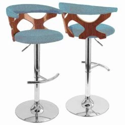 Lumisource Gardenia Adjustable Swivel Barstool in Walnut and Teal
