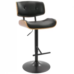 Lumisource Lombardi Adjustable Swivel Barstool in Walnut with Black Faux Leather