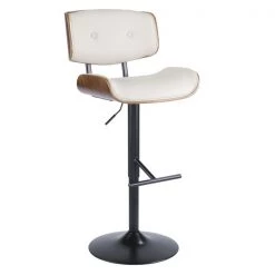 Lumisource Lombardi Adjustable Swivel Barstool in Walnut with Cream Faux Leather