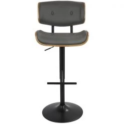 Lumisource Lombardi Adjustable Swivel Barstool in Walnut with Grey Faux Leather -Kitchen & Dining Furniture Sales Store LumiSource20LLC BSxxJYxxLMBxxWLxxGYxxxx6xxxx5b7362