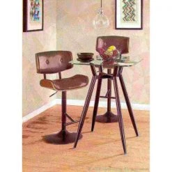 Lumisource Lombardi Adjustable Swivel Barstool in Walnut with Grey Faux Leather -Kitchen & Dining Furniture Sales Store LumiSource20LLC BSxxJYxxLMBxxWLxxGYxxxx9xxxxd7c213