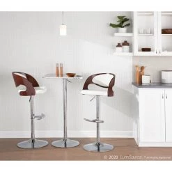 Lumisource Pino Adjustable Swivel Barstool in Cherry and White Faux Leather -Kitchen & Dining Furniture Sales Store LumiSource20LLC BSxxJYxxPNxxCHxxWxxxx10xxxxf9a0b9