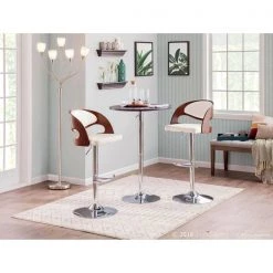 Lumisource Pino Adjustable Swivel Barstool in Cherry and White Faux Leather -Kitchen & Dining Furniture Sales Store LumiSource20LLC BSxxJYxxPNxxCHxxWxxxx9xxxxa4b377