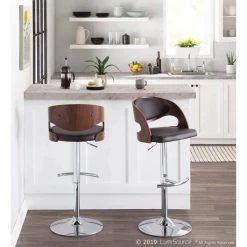 Lumisource Pino Adjustable Swivel Barstool in Walnut and Brown Faux Leather -Kitchen & Dining Furniture Sales Store LumiSource20LLC BSxxJYxxPNxxWLxxBNxxxx9xxxxaafd2e