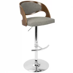 Lumisource Pino Adjustable Swivel Barstool in Walnut and Grey Fabric