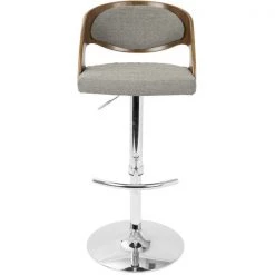 Lumisource Pino Adjustable Swivel Barstool in Walnut and Grey Fabric -Kitchen & Dining Furniture Sales Store LumiSource20LLC BSxxJYxxPNxxWLxxGYxxxx6xxxx1502db