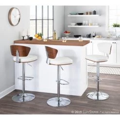Lumisource Ravinia Adjustable Swivel Barstool in Walnut and White Faux Leather -Kitchen & Dining Furniture Sales Store LumiSource20LLC BSxxJYxxRAVxxWLxxWxxxx9xxxxbe8b4a