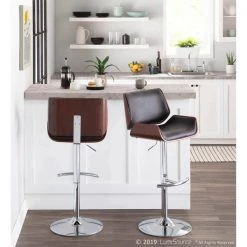 Lumisource Santi Adjustable Swivel Barstool in Cherry and Brown Faux Leather -Kitchen & Dining Furniture Sales Store LumiSource20LLC BSxxJYxxSNTxxCHxxBNxxxx9xxxxc29197