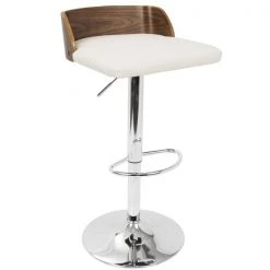 Lumisource Maya Adjustable Swivel Barstool in Walnut Wood and Cream Fabric