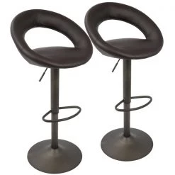 Lumisource Metro Adjustable Swivel Barstool in Brown Faux Leather, PK 2