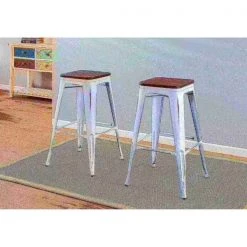 Lumisource Oregon Stackable Barstool in Vintage White and Espresso, PK 2 -Kitchen & Dining Furniture Sales Store LumiSource20LLC BSxxORxxVWxxE2xxxx11xxxx7810e6