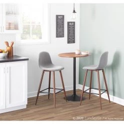 Lumisource Pebble Barstool in Walnut Metal and Light Grey Fabric, PK 2 -Kitchen & Dining Furniture Sales Store LumiSource20LLC BSxxPEBxxWLxxLGY2xxxx10xxxx84601c