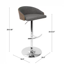 Lumisource Shiraz Adjustable Swivel Barstool in Walnut and Grey -Kitchen & Dining Furniture Sales Store LumiSource20LLC BSxxSHRZxxWLxxGYxxDIMxxe3b220