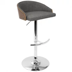 Lumisource Shiraz Adjustable Swivel Barstool in Walnut and Grey -Kitchen & Dining Furniture Sales Store LumiSource20LLC BSxxSHRZxxWLxxGYxxxx2xxxx77ce98