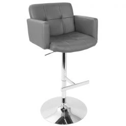 Lumisource Stout Adjustable Swivel Barstool and Grey Faux Leather