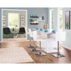 Lumisource Captain Adjustable Swivel Barstool in White Faux Leather -Kitchen & Dining Furniture Sales Store LumiSource20LLC BSxxTWxxCAPTNxxWxxxx8xxxx951edd