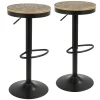 Lumisource Dakota Adjustable Swivel Barstool in Black Metal, Brown Bamboo, PK 2