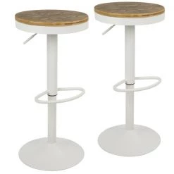Lumisource Dakota Adjustable Swivel Barstool in White, PK 2