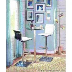 Lumisource Masters Adjustable Swivel Barstool in White Faux Leather -Kitchen & Dining Furniture Sales Store LumiSource20LLC BSxxTWxxMASTERxxWxxxx8xxxxf92438