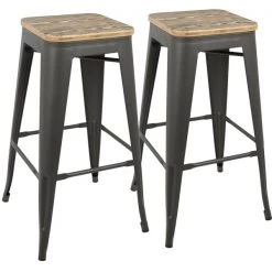 Lumisource Oregon Stackable Barstool in Grey and Brown, PK 2