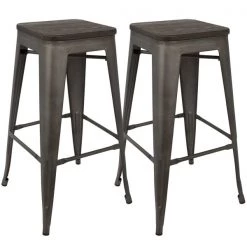 Lumisource Oregon Stackable Barstool in Antique and Espresso, PK 2