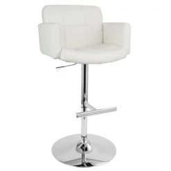 Lumisource Stout Adjustable Swivel Barstool and White Faux Leather