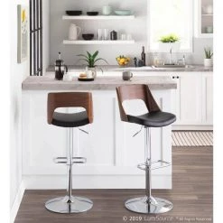 Lumisource Valencia Adjustable Swivel Barstool in Walnut and Black Faux Leather -Kitchen & Dining Furniture Sales Store LumiSource20LLC BSxxVLNCIxxWLxxBKxxxx9xxxx1b559e